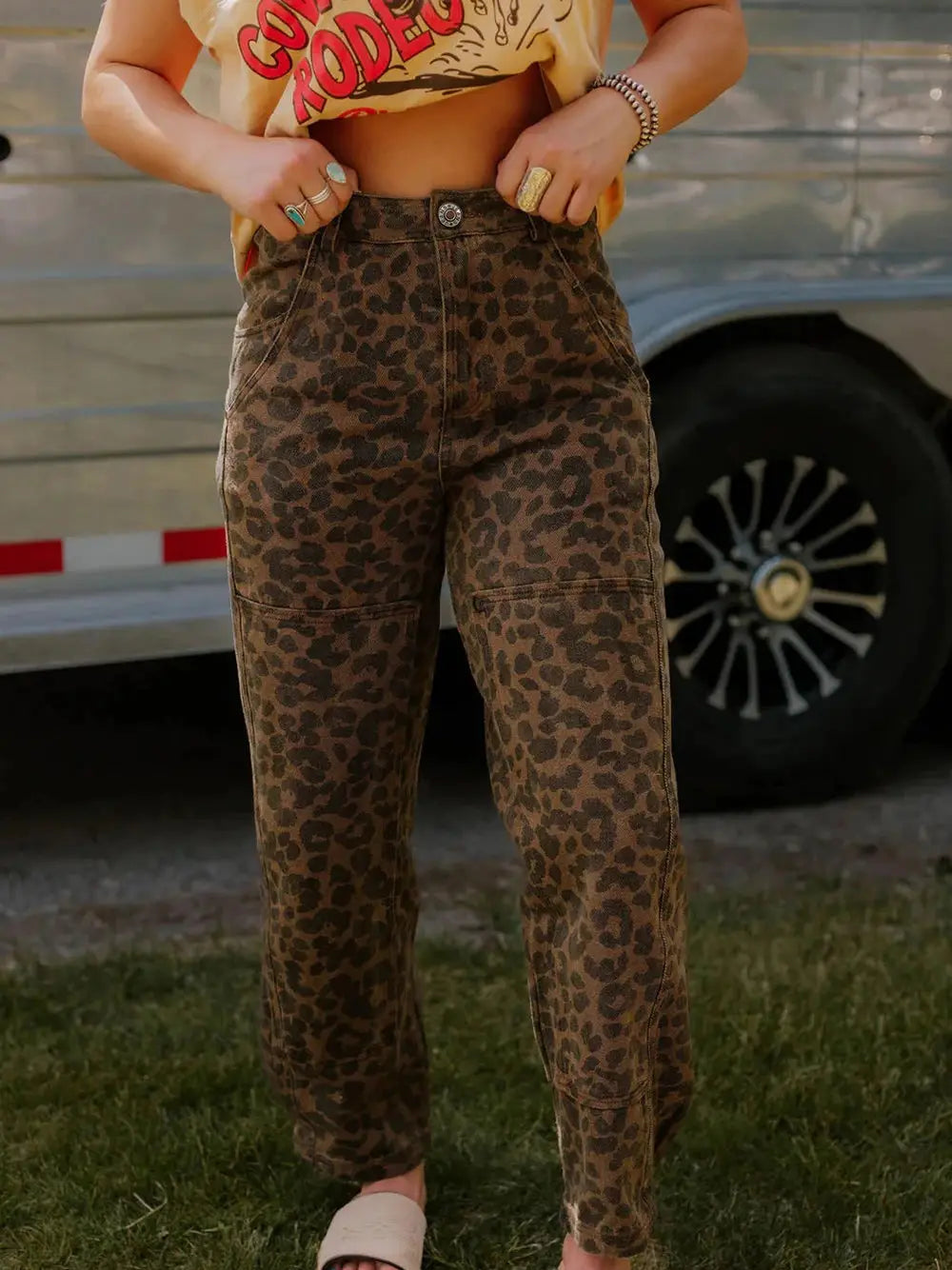 Patchwork Leopard Print Jeans