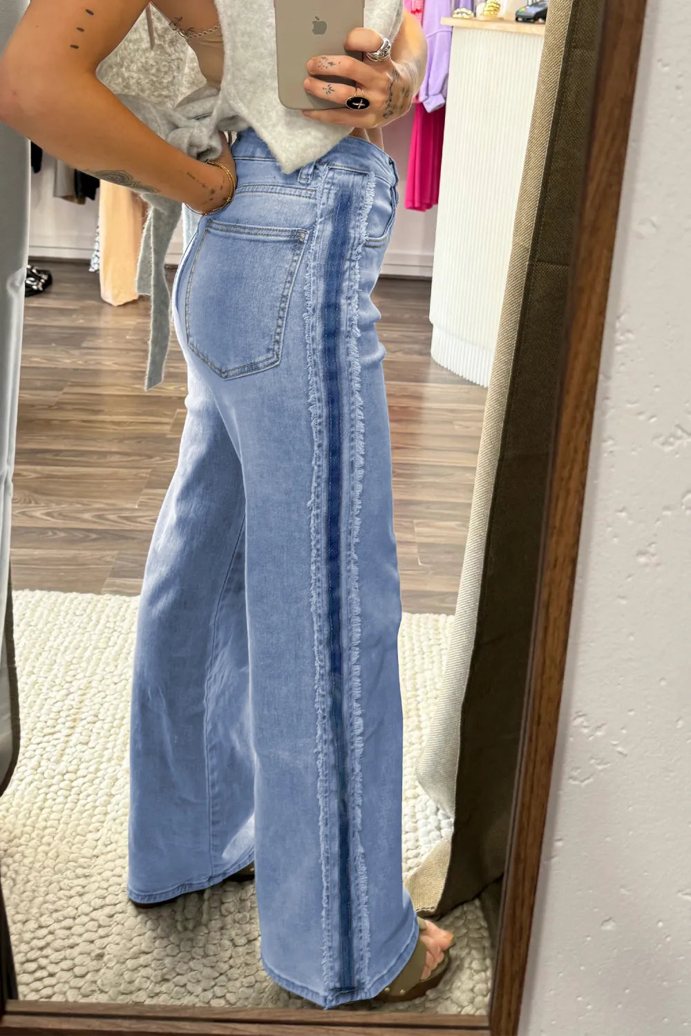 Beau Blue Frayed Side Panel Patchwork Jeans