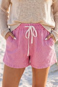 Drawstring Waist Casual Denim Shorts - Pink