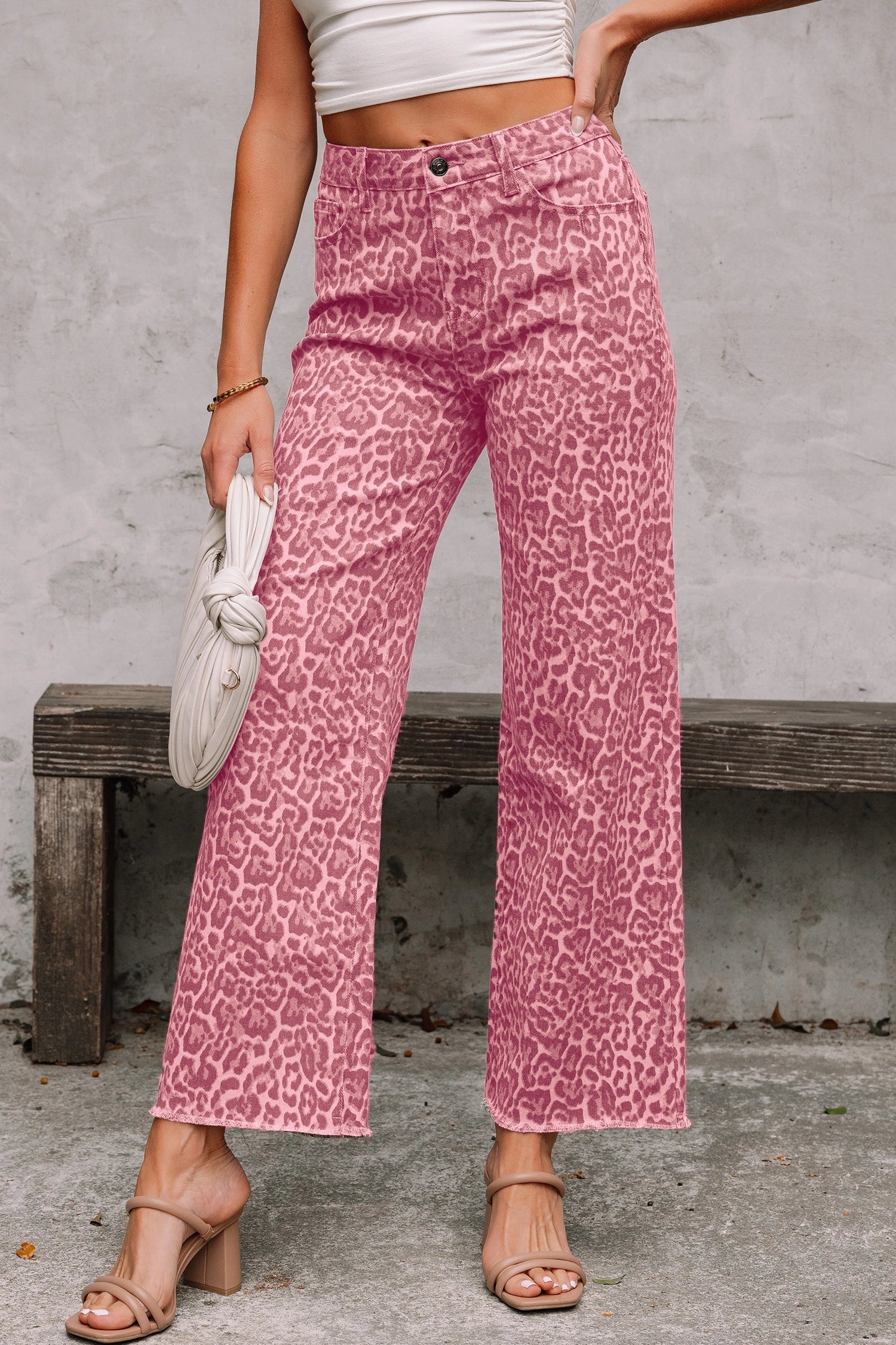 Rose Leopard Wide Leg High Waist Jeans