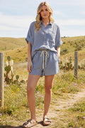 Mini Checker Button Down Short Set - Navy