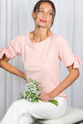 Round Neck Bow Tie Sleeve Knit Pink Top