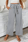 Black Stripe Tied High Waist Casual Pants
