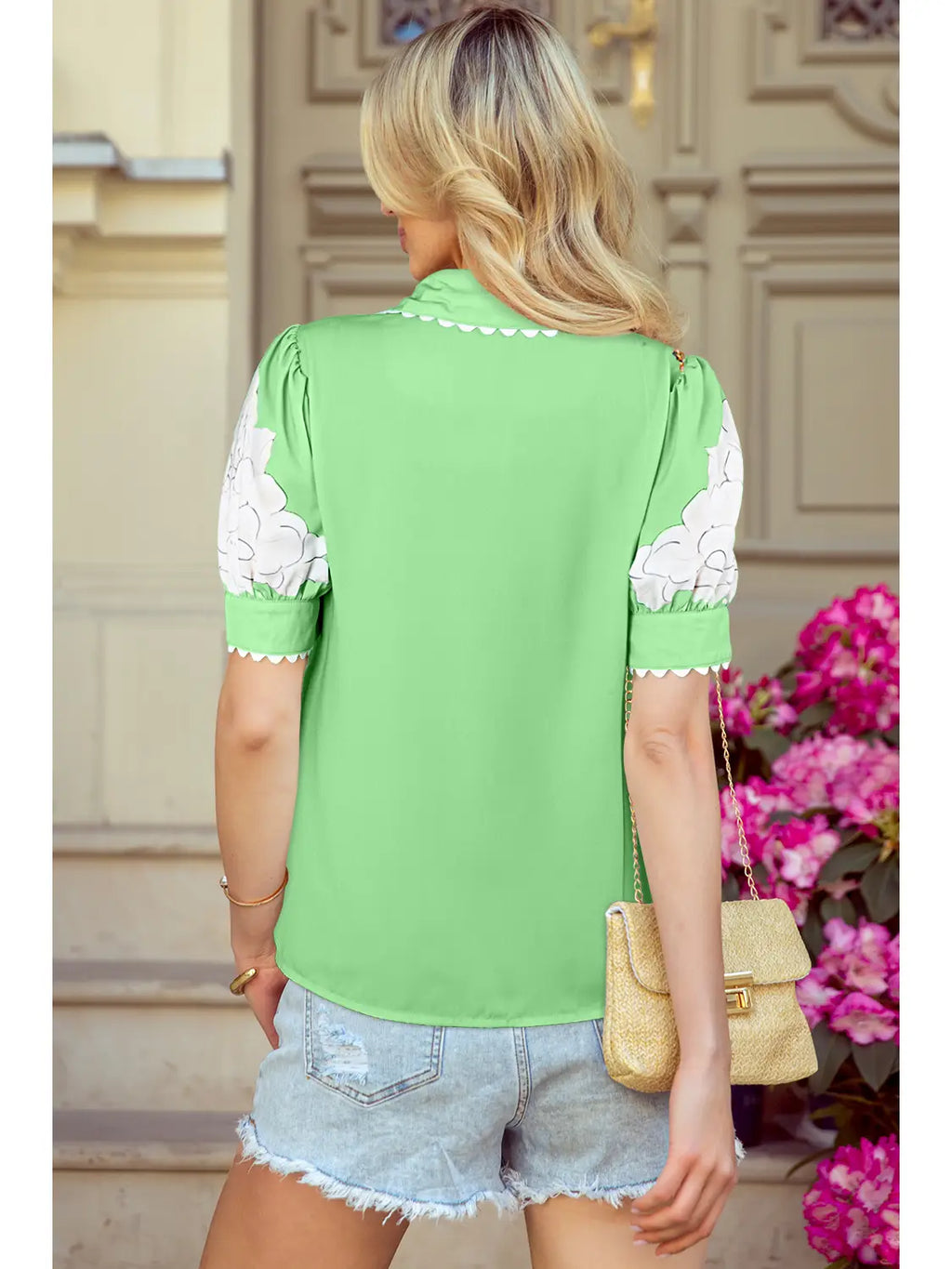Floral Ric Rac Puff Sleeve Shirt