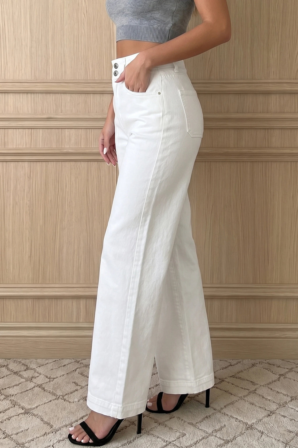 2 Button High Waist Wide Leg Jeans