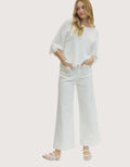 High Rise Wide Leg Pants with Scalloped Front
