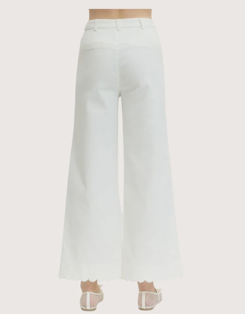High Rise Wide Leg Pants with Scalloped Front