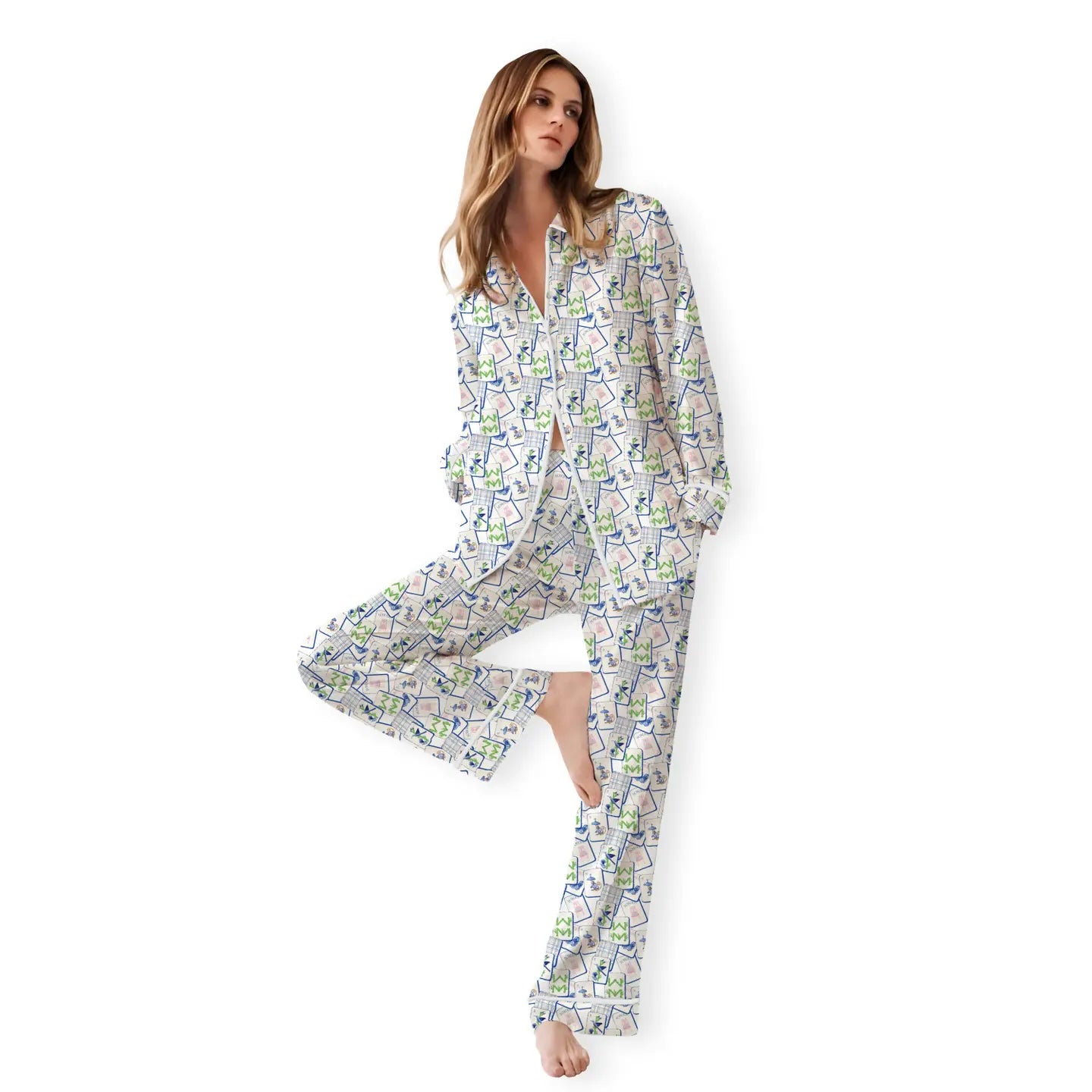 Mahjong Blue Tiles Pajama Set