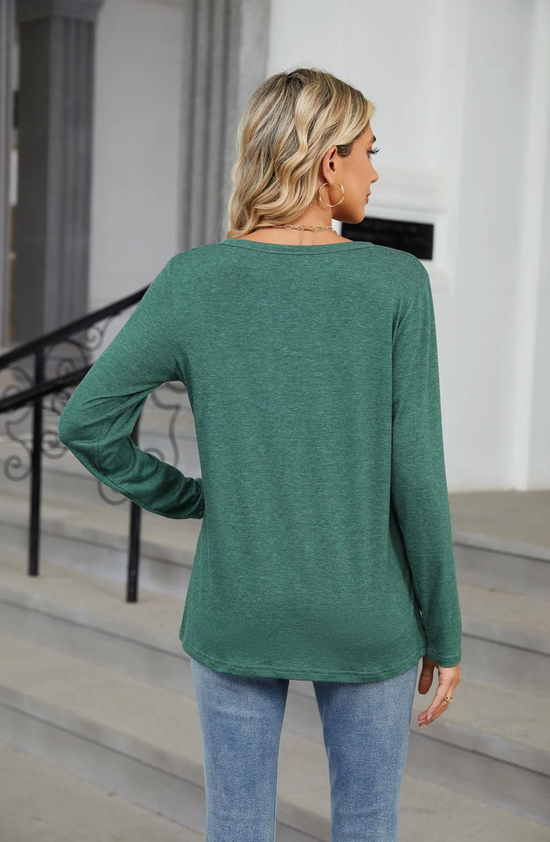 V-Neck Long Sleeve Tee - Green