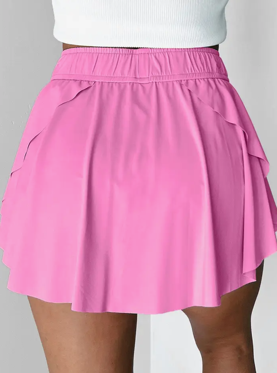 Bonbon Drawstring Elastic Waistband Lined Tennis Skorts