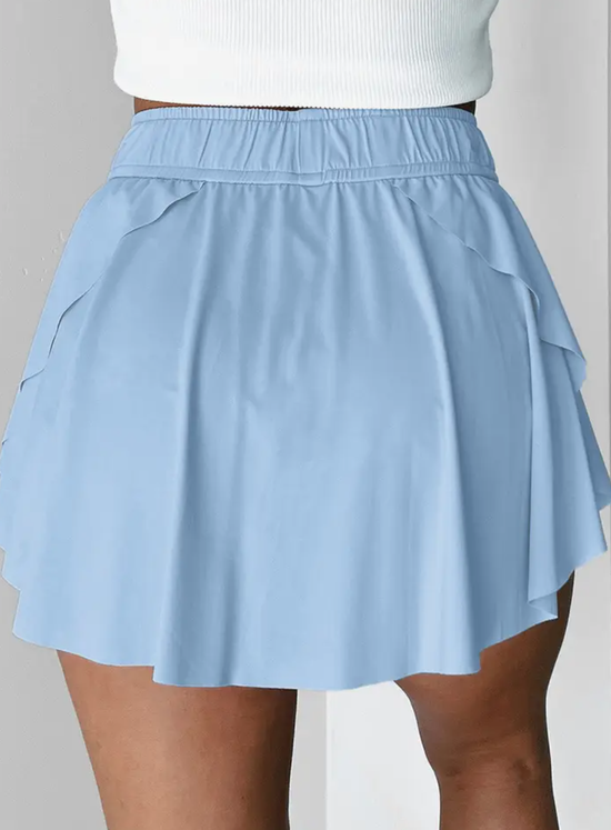 Bonbon Drawstring Elastic Waistband Lined Tennis Skorts
