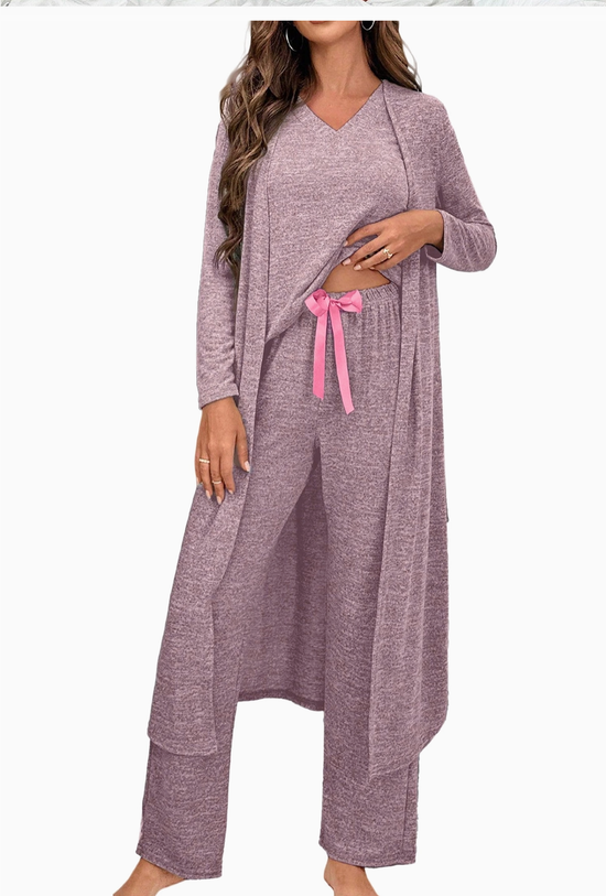 Delicacy 3pcs V Neck T Shirt Ribbon Knot Pants Open