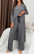 Delicacy 3pcs V Neck T Shirt Ribbon Knot Pants Open