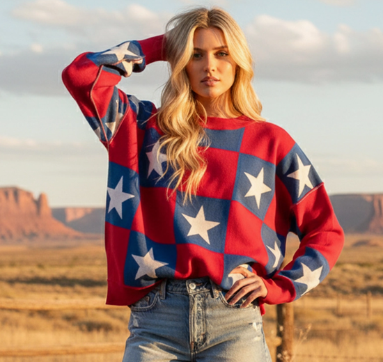 American Checkered Sweater Top
