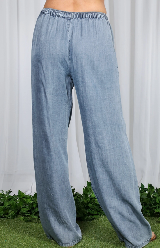 Casual Flowy Wide Leg Tencel Chambray Washed Pants