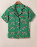 Green Cheetah Print Short Sleeve Shirt and Pants Pajama Set