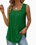 Pleated Square Neck Sleeveless High Low Casual Tank Top