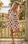 Polka Dot Button Down Pleated Poplin Mini Dress