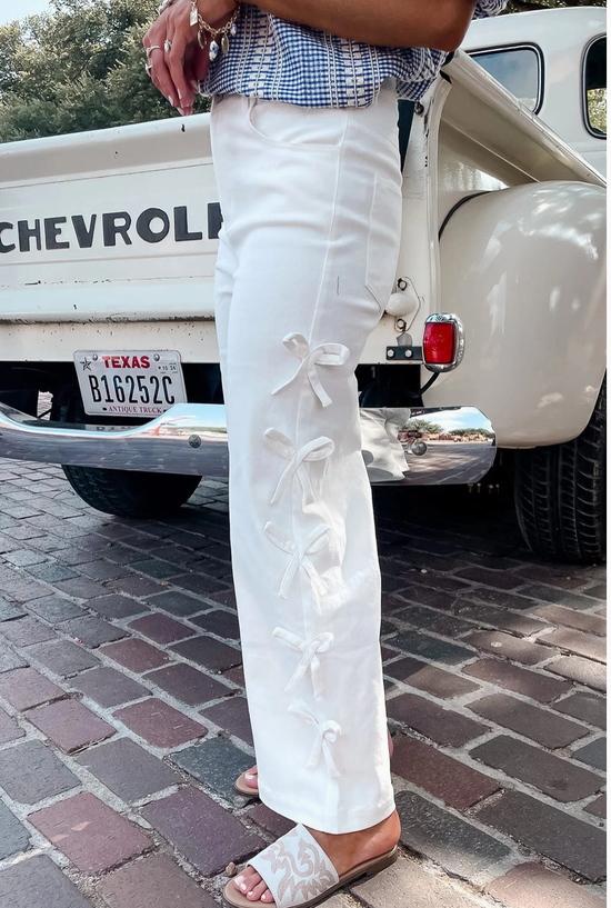 Bow Knot Side Detail Straight Leg Loose Jeans