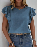 Ruffle Sleeve Pom Pom Trim Blouse