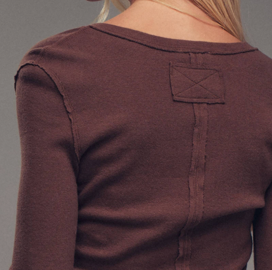 Ribbed Henley Long Sleeve Top