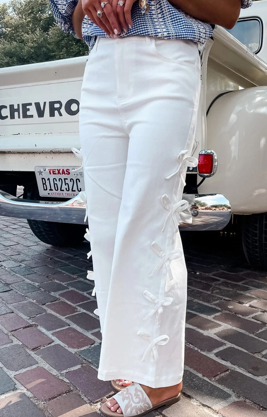 Bow Knot Side Detail Straight Leg Loose Jeans