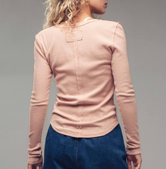 Ribbed Henley Long Sleeve Top