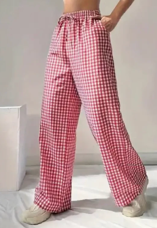 Red Gingham Wide Leg Pants