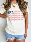 USA Flag Bow Knot Print Round Neck T Shirt