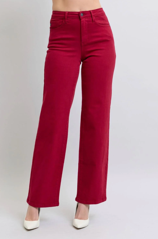 Judy Blue 90's Straight Leg Heart Pocket Red Jean