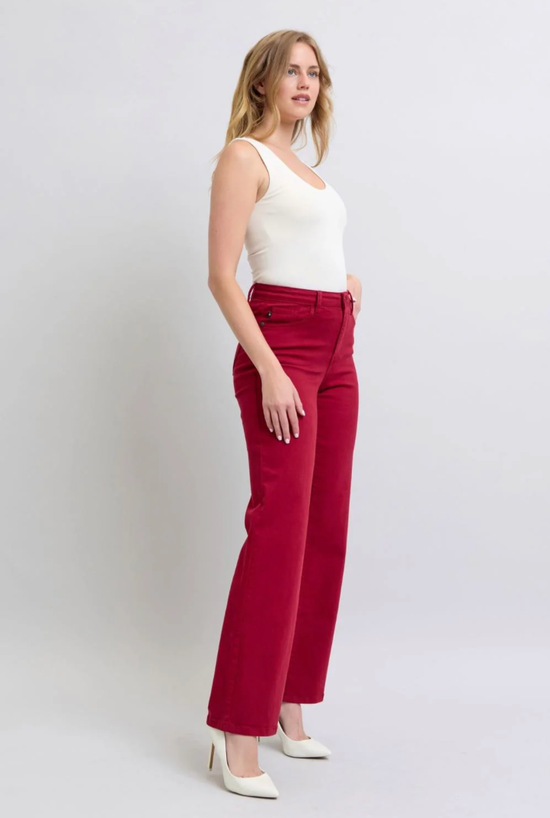 Judy Blue 90's Straight Leg Heart Pocket Red Jean