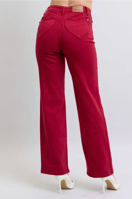 Judy Blue 90's Straight Leg Heart Pocket Red Jean