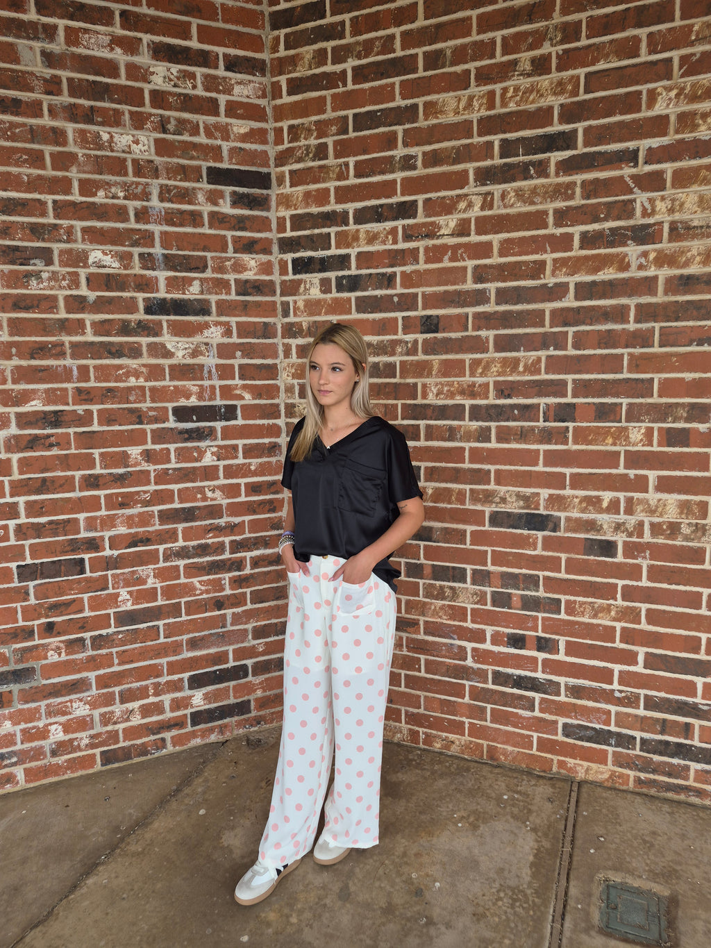 Polka Dot Patched Pocket Loose Pants