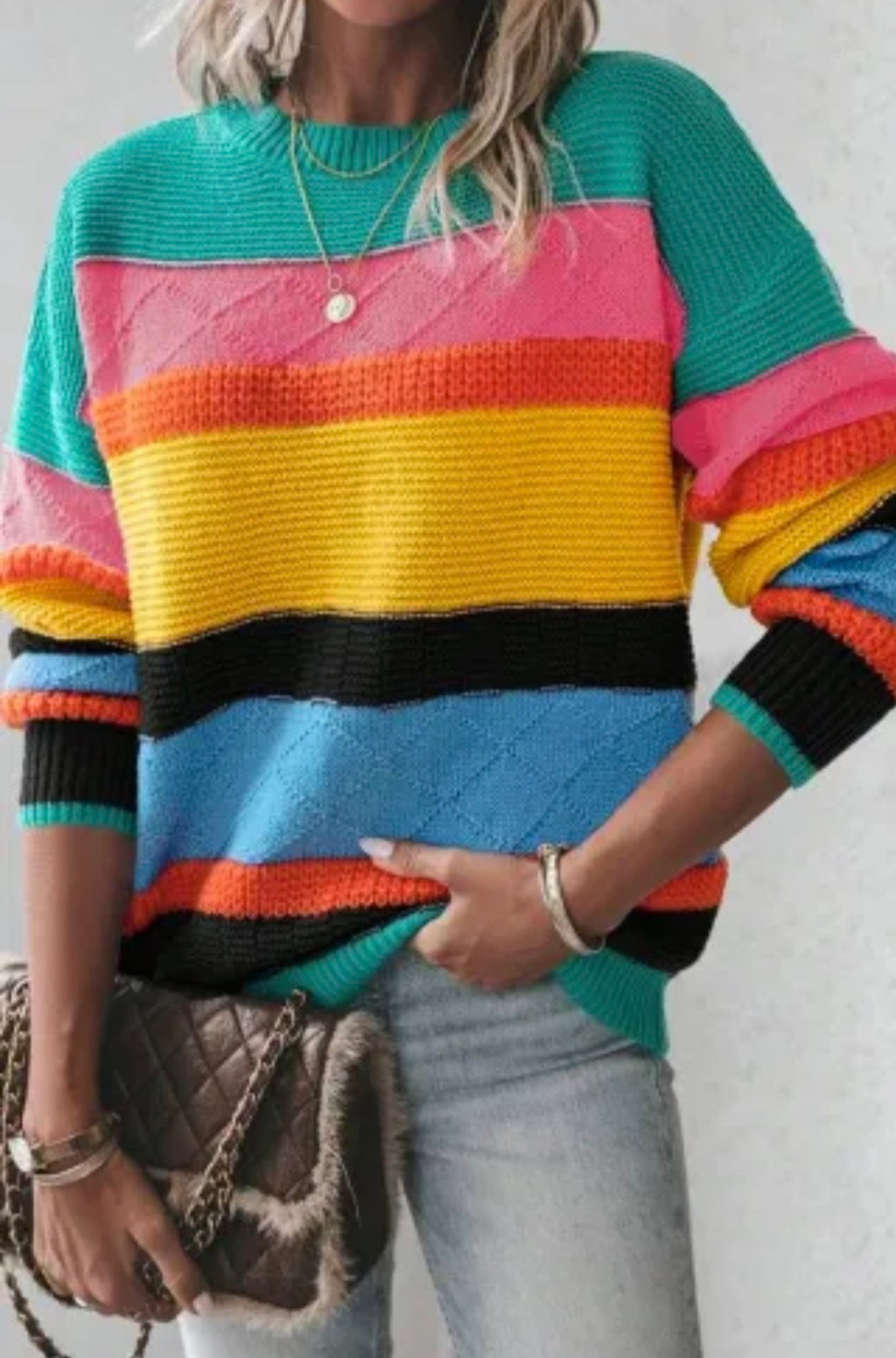Yellow Colorblock Drop Shoulder Sweater