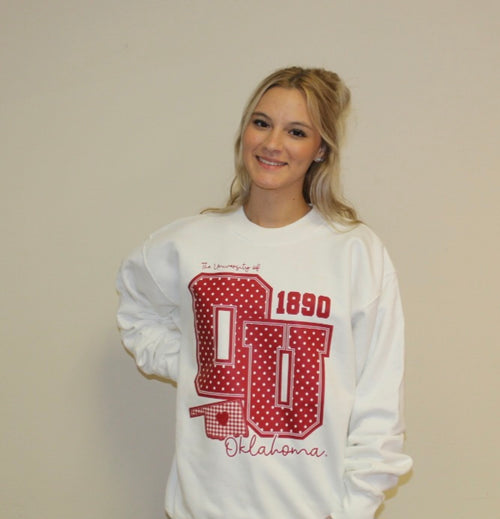 2026 Big OU Polka Dot Gingham Sweatshirt- White