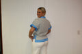 Blue Stripe Color Block V Neck Blouse