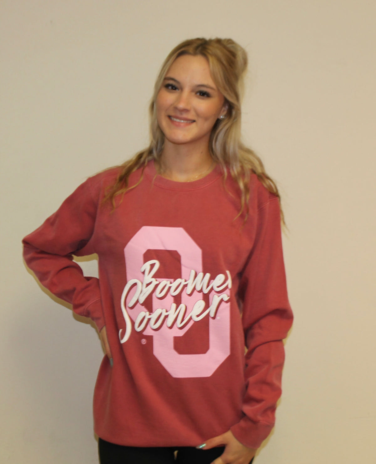 2026 Boomer Sooner Puff Print Sweatshirt- Red