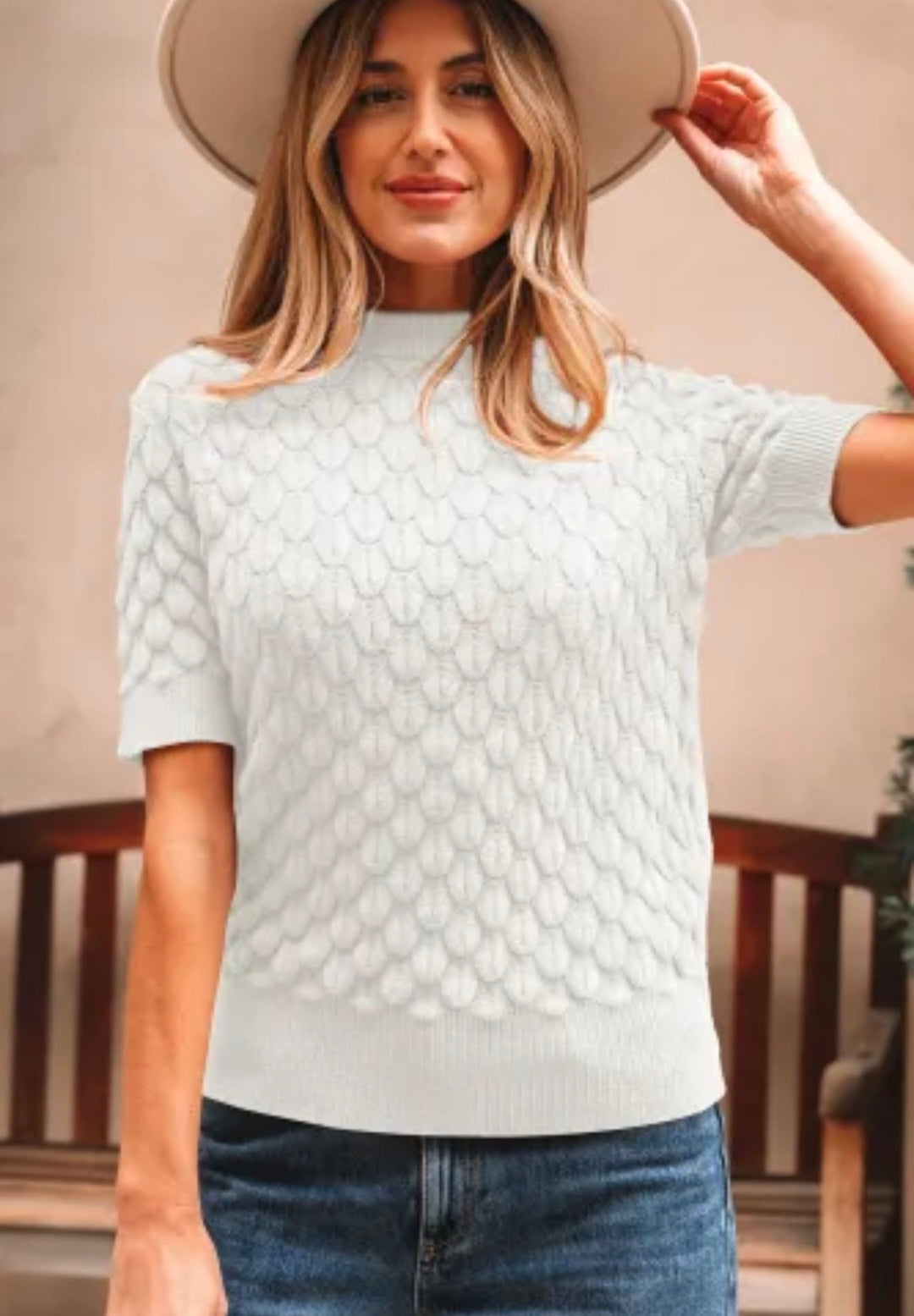 Short Sleeve Sweater- WhiteFish Scale