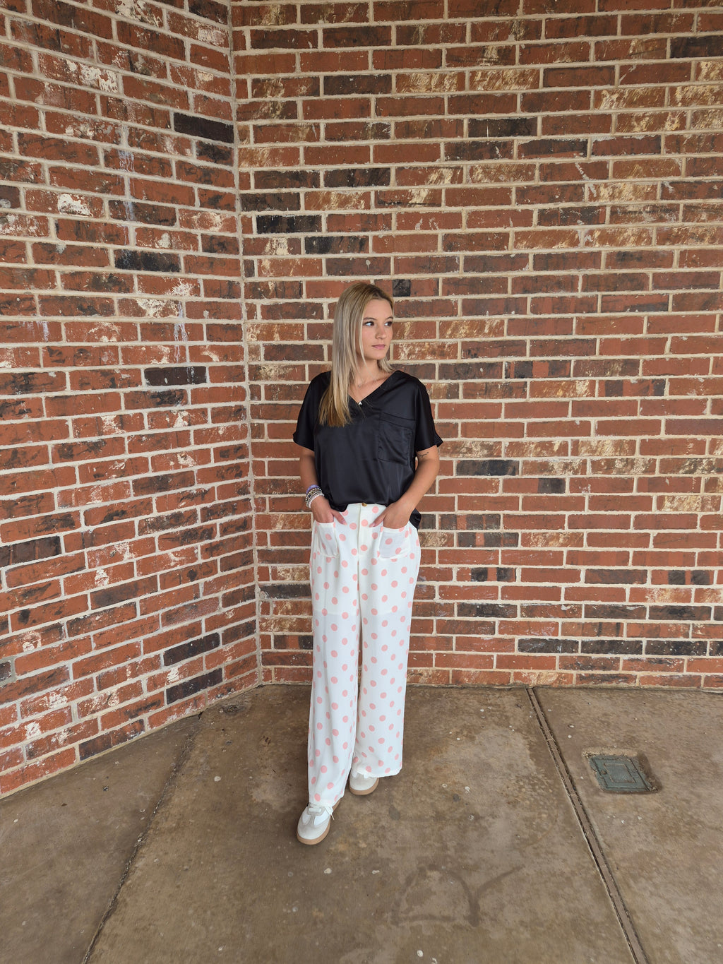 Polka Dot Patched Pocket Loose Pants