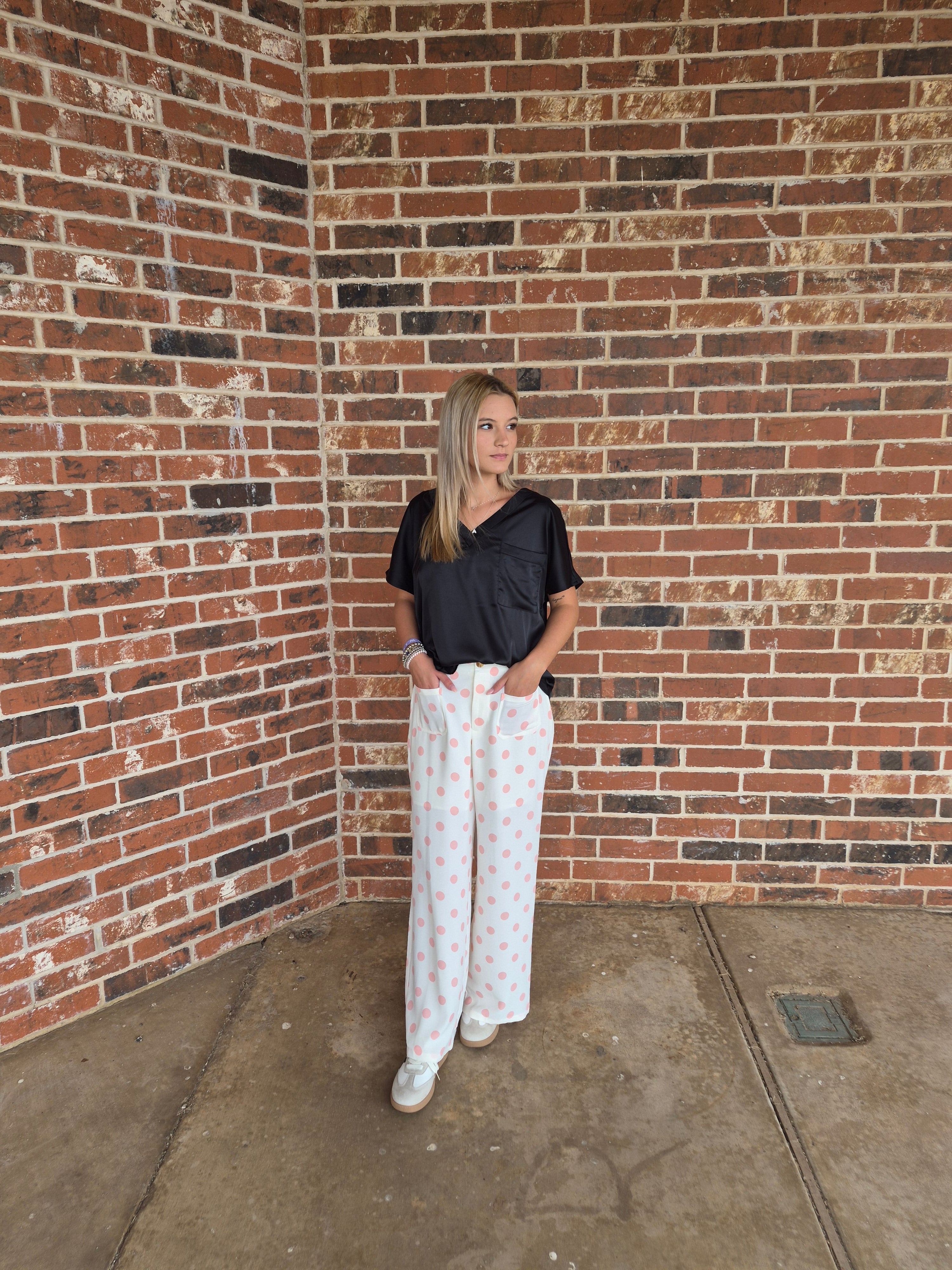 Polka Dot Patched Pocket Loose Pants