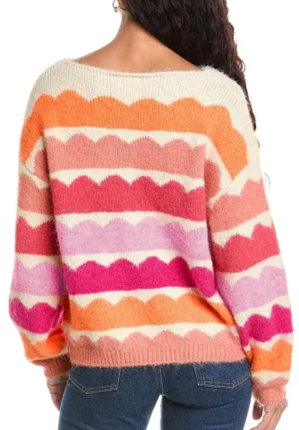 Rose Red Striped Balloon Sleeve Drop Shoulder