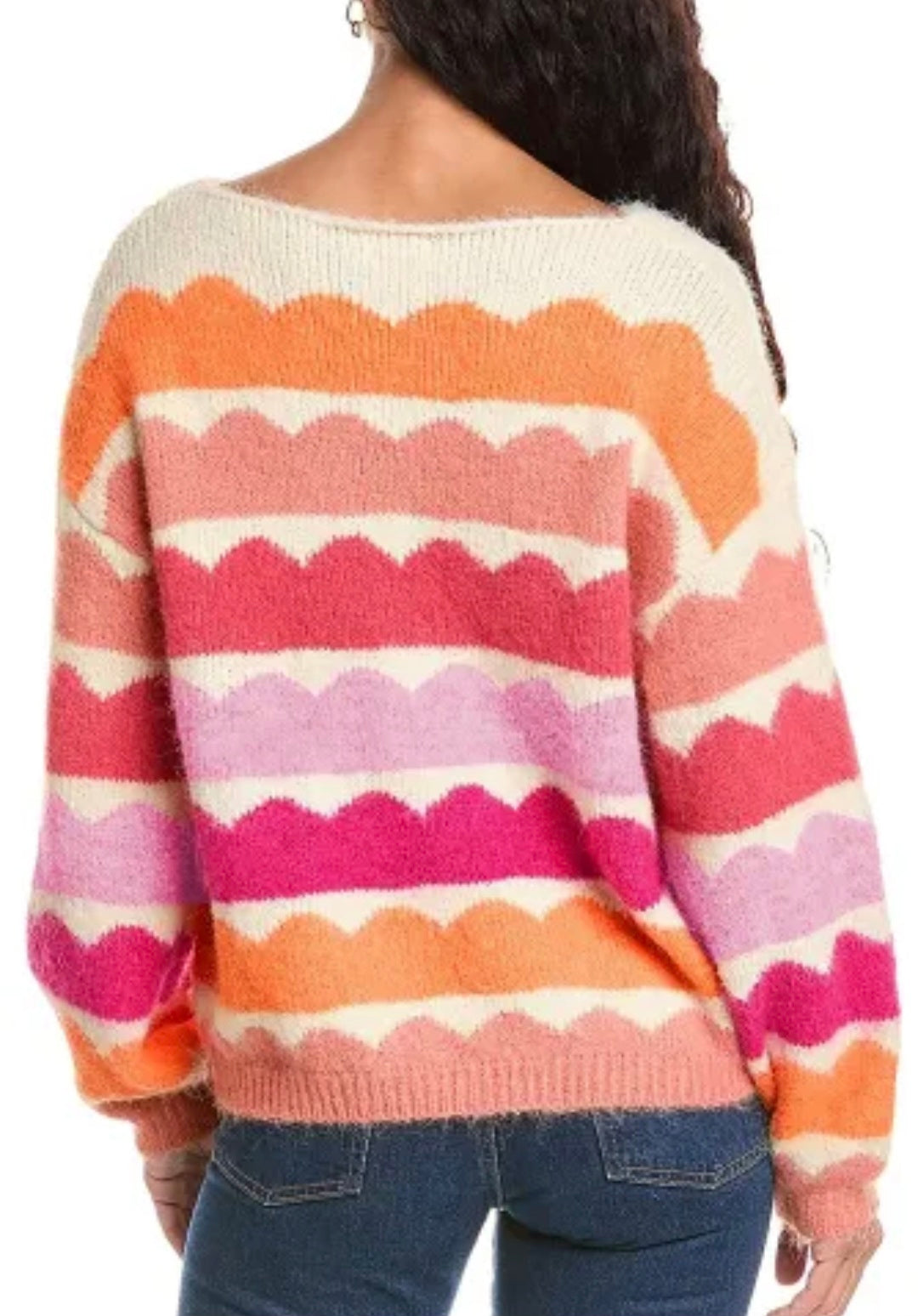 Rose Red Striped Balloon Sleeve Drop Shoulder