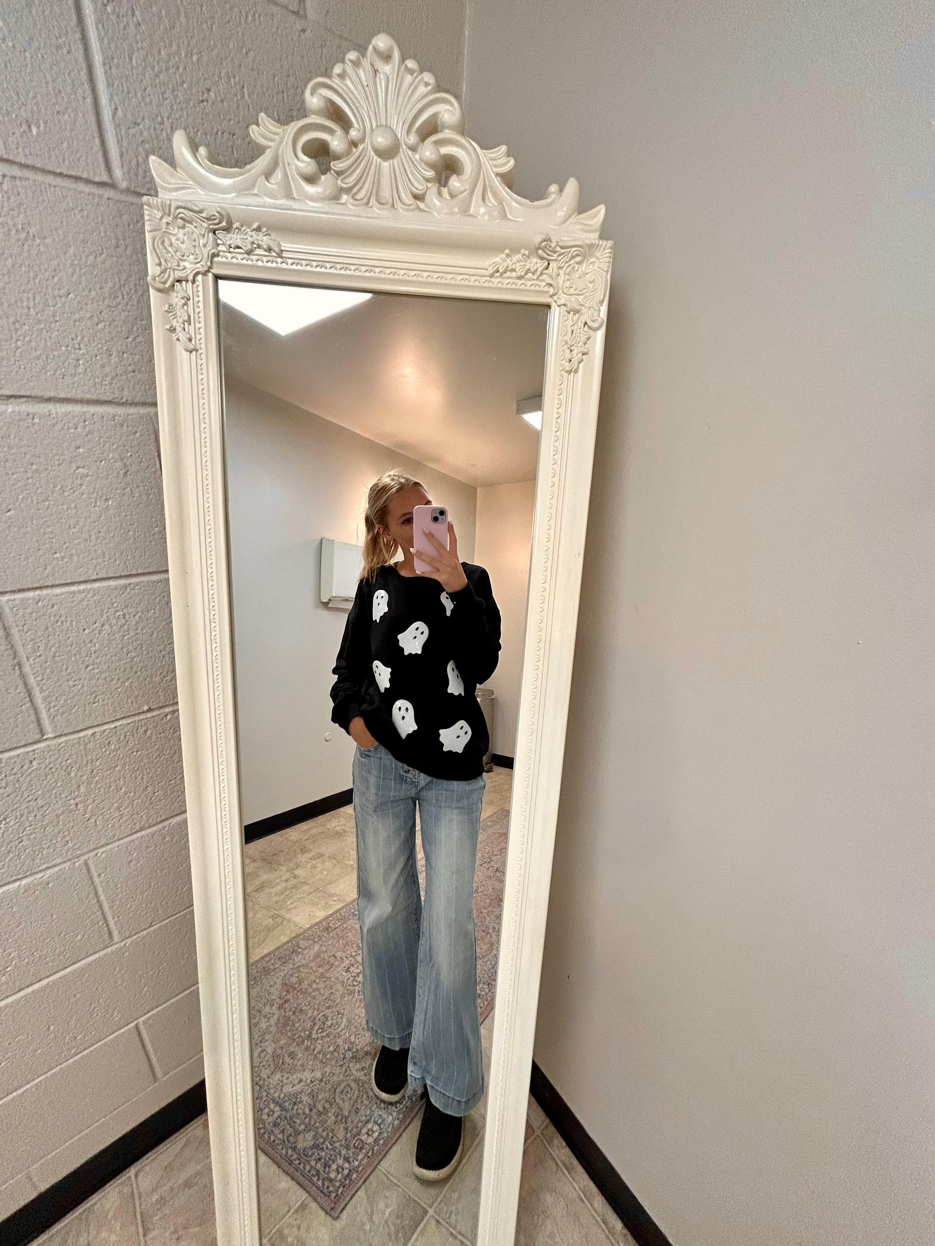 Sequin Ghost Sweatshirt-Black