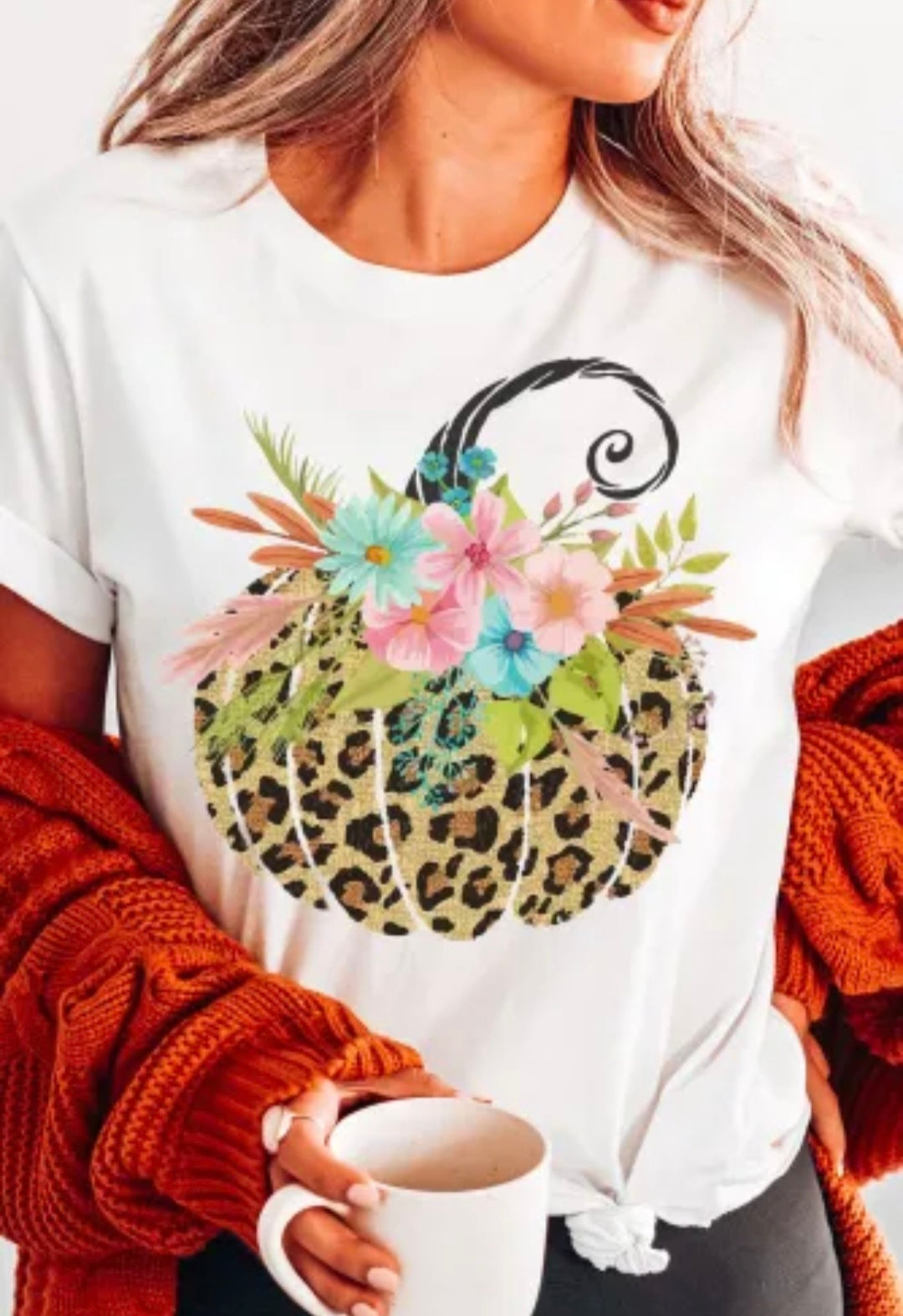 Floral Leopard Pumpkin Tee