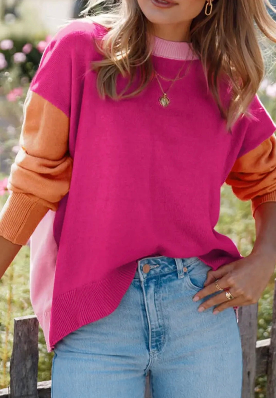 BonBon Three tone Round Neck Sweater