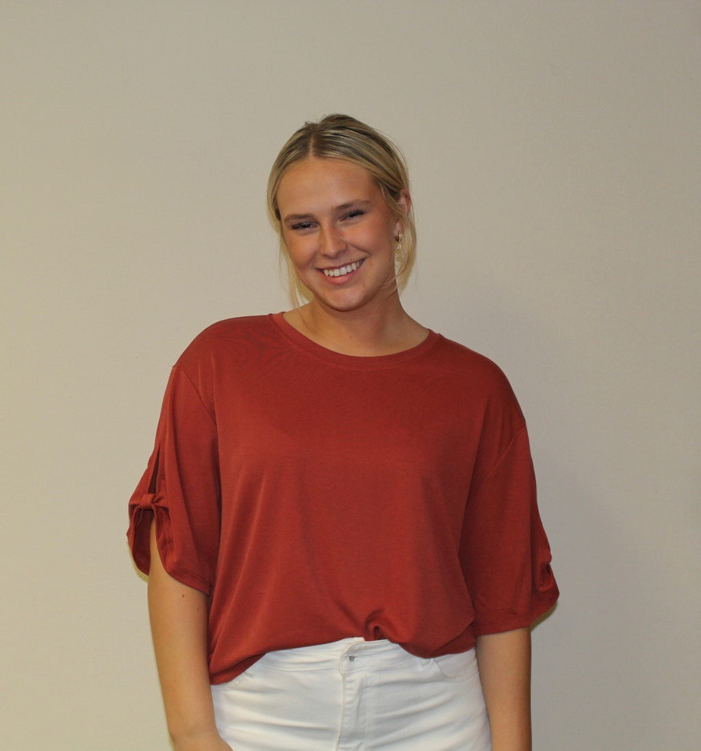 Tie Sleeve Soft Tee-Rust
