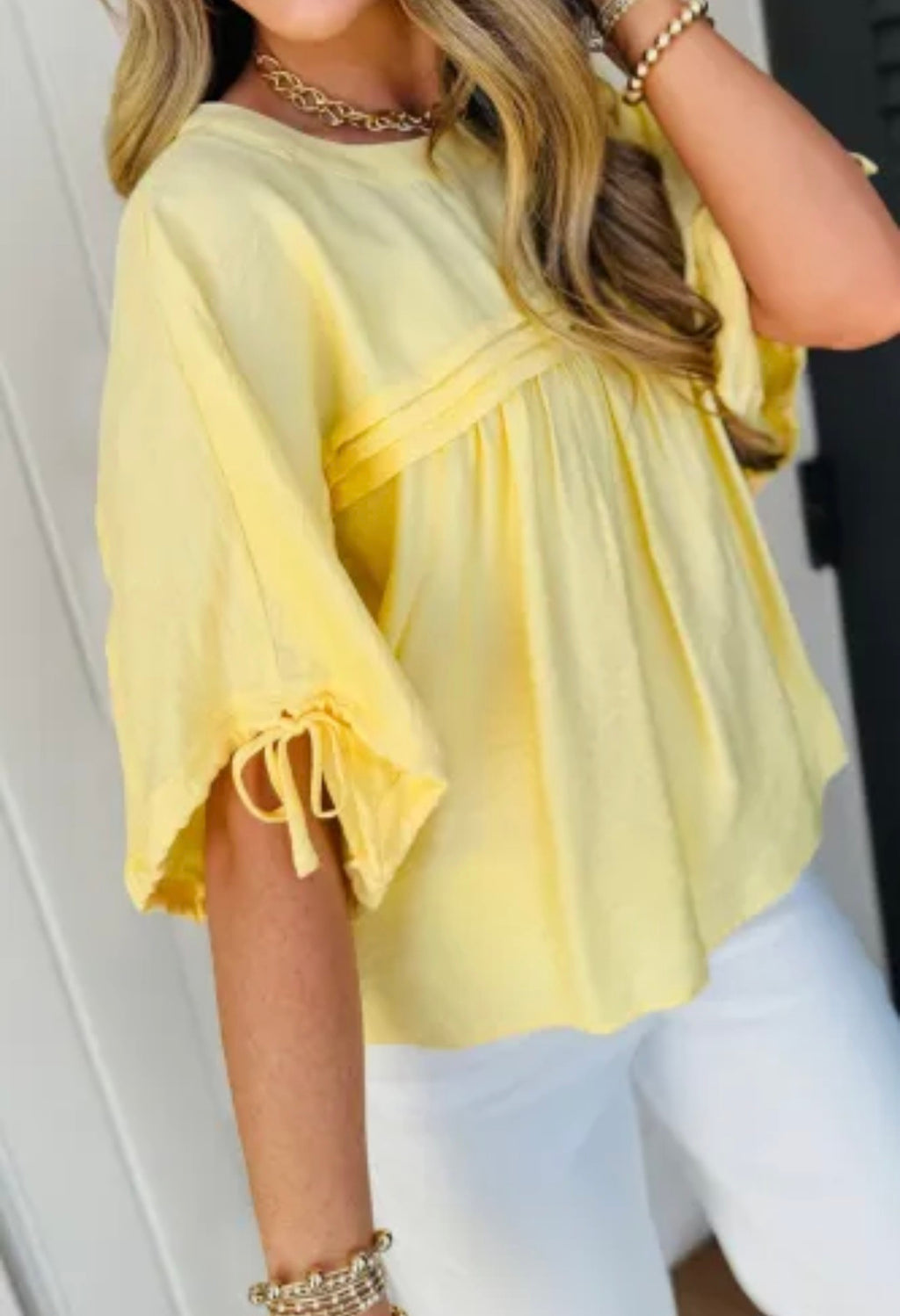 Pleated Babydoll Blouse- Yellow Cream