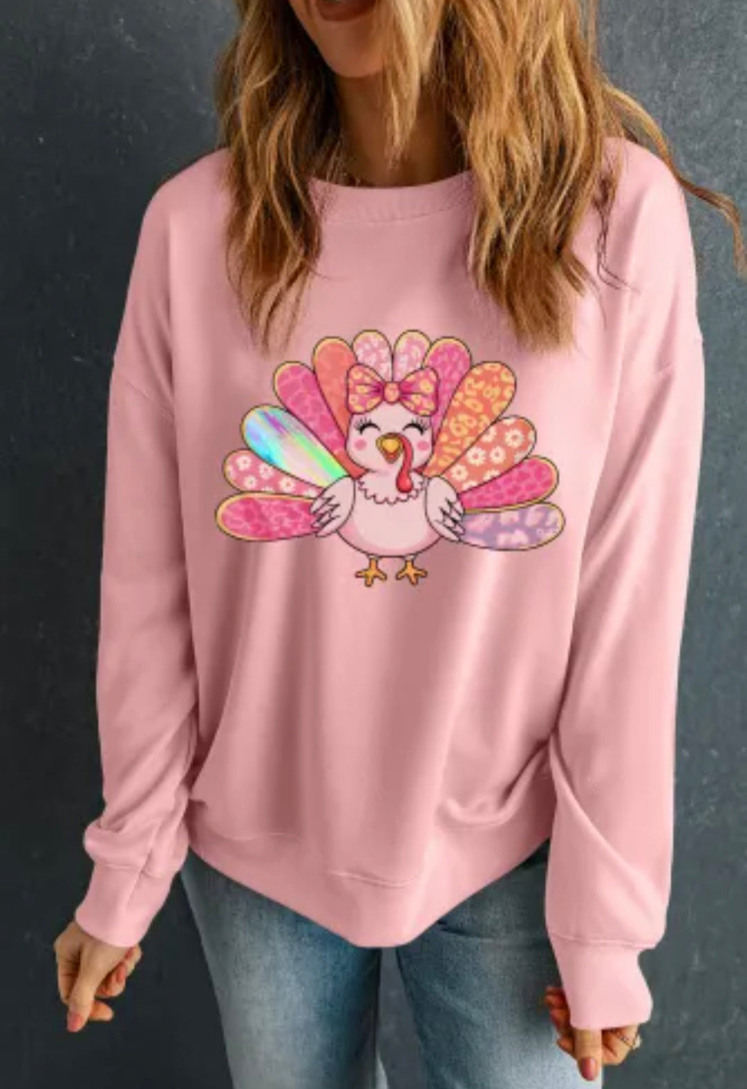 Turkey Drop Shoulder Sweatshirt-Pink
