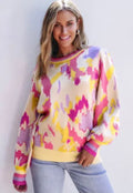 Khaki Color Block Balloon Sleeve Sweater