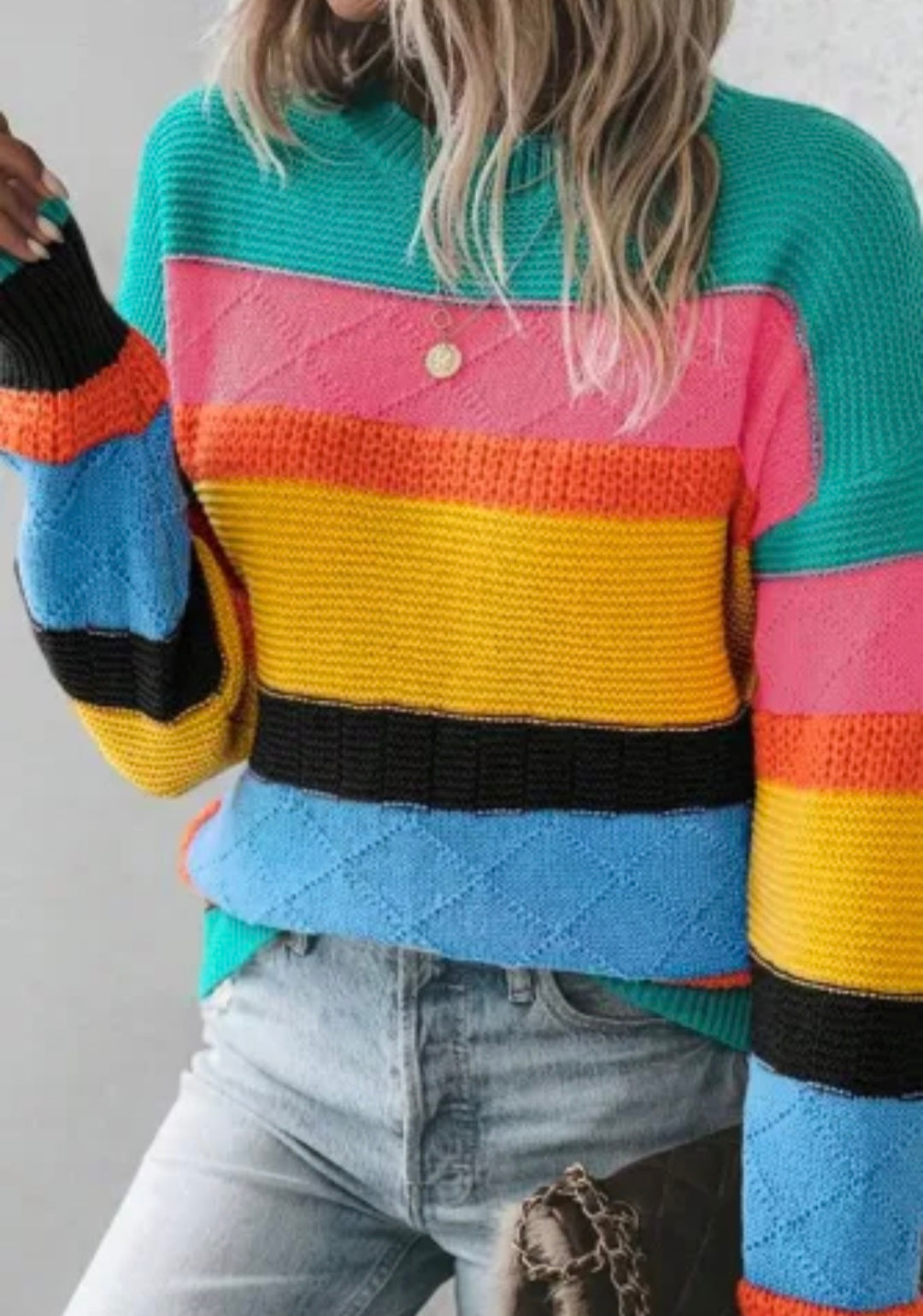 Yellow Colorblock Drop Shoulder Sweater